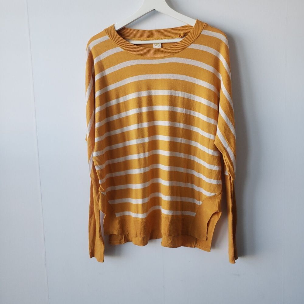 Anthropologie Yellow Bird Mustard Yellow Striped Split Side Sweater size S
